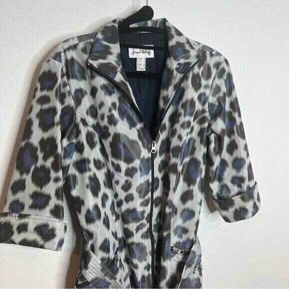 Joseph Ribkoff  Size 6 Blue Cheetah Print Lined Spring Style Bubble Hem Jacket - Picture 2 of 15